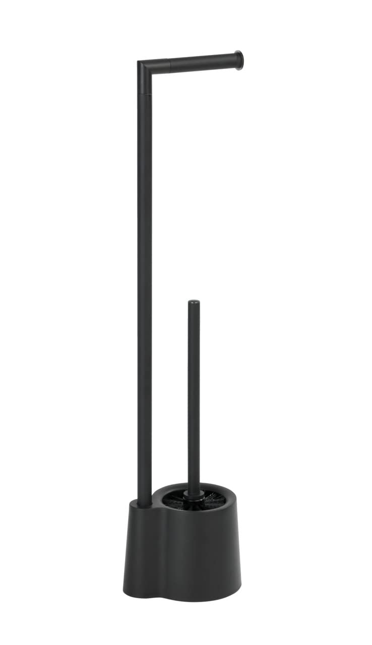 WENKO Stojący zestaw do WC Avola – uchwyt na szczotkę WC, polipropylen, 13 x 70 x 16 cm; Czarny/czarny