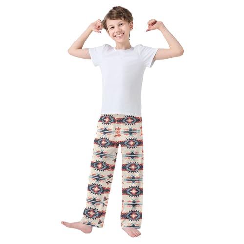 Bohemia Geometry Retro Long Pajama Pants Elastic Waist PJ Bottoms with Pockets S A1114653