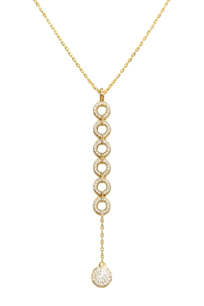 MEENAZ Jewellery Gold Circular Drop Charm Pendant Necklace for Woman Adjustable Chain with American Diamond AD Stones Stylish Locket Valentine Gift for Girlfriend Women Anniversary Birthday Gift -220