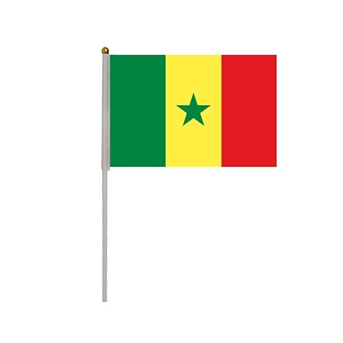 Pandiui23 Lot de 20 drapeaux à manivelle du Sénégal pour les fêtes nationales, défilés, événements sportifs, décoration, taille 21 cm x 14 cm, couleur Vert-Jaune-Rouge