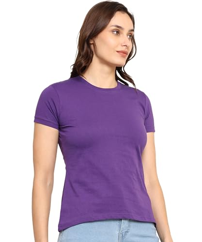 Image of Round Neck T-Shirt Top for Women | Combed Bio-Washed Ring Spun Cotton | Plain | Short Sleeves