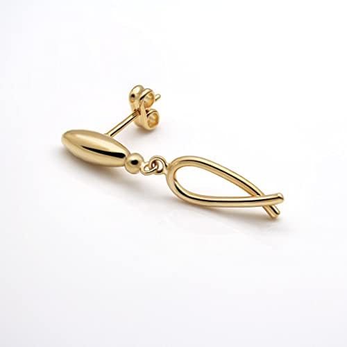 Pendientes de Mujer en Forma de Lazo y Cabezal de Bellota Chapados en Oro de 18K (Medida: 3,6 cm de Largo y 4,5x12 mm de Cabezal)