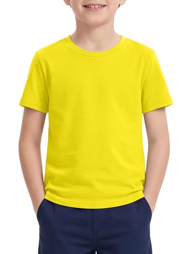 Cooraby Boys Shirts Short Sleeve Crewneck T-Shirts Kids Toddler Summer Soft Tops Clothes Casual Tees 2-14 Years Yellow