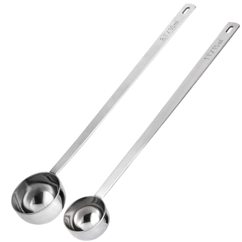 Image of U-Taste Coffee Scoop 1&2 Tablespoon: 18 /8 Stainless Steel Measuring Scooper for Ground Coffee, Bean, Powder, Espresso, 8.5in Long Handle Metal Meaure Spoon for Canister, Jar (1&2Tbsp /15&30ml, Silver)