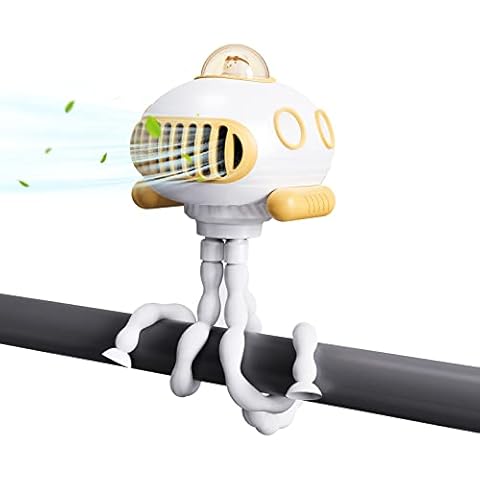 Admettre Baby Stroller Cooling Fan with 3 Speeds,Submarine style,Night Light and songs. Rechargeable 4000mAh Battery.Rotatable Handheld Personal Fan for Car Seat Crib Bike Treadmill Office (White) Cover