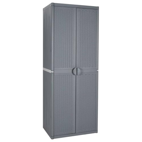 Gecheer Armario Jardin Armario Exterior Impermeable Armario Bajo Armario de Almacenaje Ratán PE Armario Escobero Armario de Exterior e Interior,Jardín y Terraza Gris 65x45x172 cm