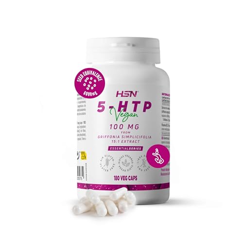 HSN 5-HTP 100mg | 180 Cápsulas Vegetales | equivalencia 6000mg Extracto de Semilla de Griffonia simplicifolia | 5 HTP (5-hidroxi-L-triptófano) 15x Veces Más Concentrado | No-GMO, Vegano, Sin Gluten