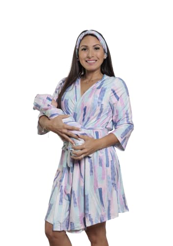 Image of MOMMY O CLOCK Maternity Robe and Baby Swaddle Blanket, Milk Silk Matching Delivery Robe and Swaddling Wrap for Mom and Baby