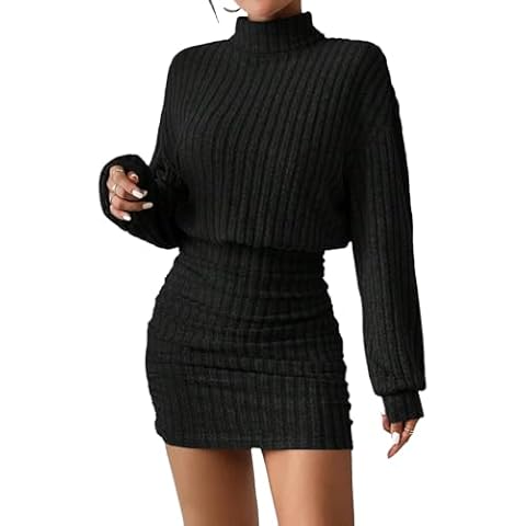 HBQ Ribbed Knit Turtleneck Sweater Dress Cover