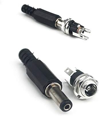 5.5MM x 2.1MM 5Pcs DC Power Jack Socket Female Threaded Mount Connector Adapter+5Pcs Rubber Protector Caps+5Pcs Male DC Power Plug Solder Power Jack Adapter Connector for Audio/Video/Phone/CCTV