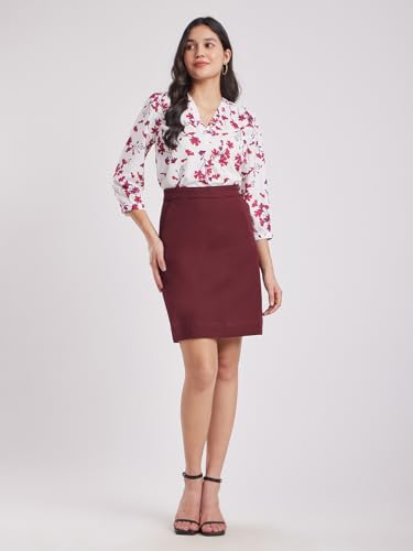 Image of FableStreet Women Formal & Casual Top | V-Neckline with Gathered Back Detail & Three-Quarter Sleeves | Premium Satin Fabric for Office Wear & Sophisticated Outings