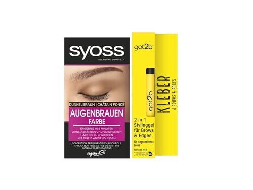 Syoss Augenbrauen Kit Augenbrauenfarbe 4-1 Dunkelbraun Stufe 3 (17 ml) für einen natürlichen Look & got2b Kleber 4 Brows & Edges (16 ml), 2in1 Brow Gel & Haar Mascara, Stylinggel