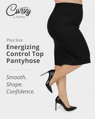 Image of MeMoi Energizing Plus Size Curvy Control Top Pantyhose for Women, Semi Opaque Pantyhose, Lightweight Womens Stockings
