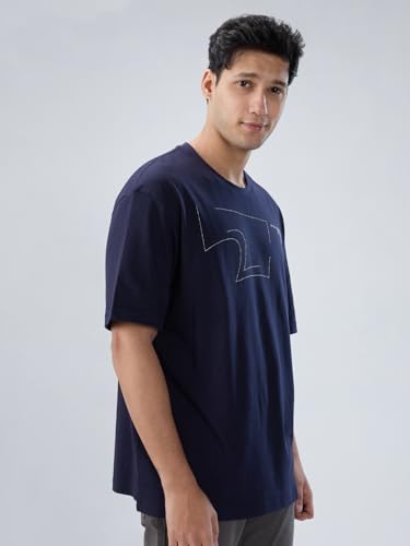 Image of Spykar Men's Oversized Round Neck Half Sleeve Solid Casual T-Shirt