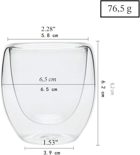 Miniatura 3 de Tazas De Café De Cristal, 6 80ml Tazas De Café De Cristal, Vasos De Espresso De Doble Pared Transparente,Tazas De Vidrio Borosilicato Para Té