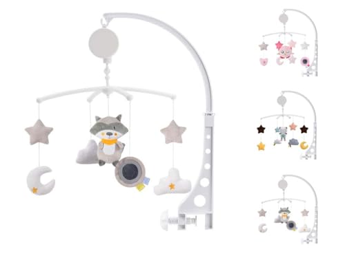Gtzbcivベビーベッドおもちゃ ベビーベッド用 オルゴール ぬいぐるみ ベビーおもちゃ 自動回転 ベル おもちゃ 吊り下げ式 赤ちゃんベッドメリー 赤ちゃん ベッド飾り 赤ちゃん ベビー ベッドメリー用 知育寝具 簡単に眠り 出産祝い (アライグマモデ