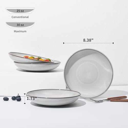 Image of Pokini 16 Piece Double Bowl Dinnerware Sets with Pasta Bowls, Highly Chip and Crack Resistant Plates and Bowls Sets, Natural Earthyware Ceramic Dishware Sets, Service for 4 Moonstone White