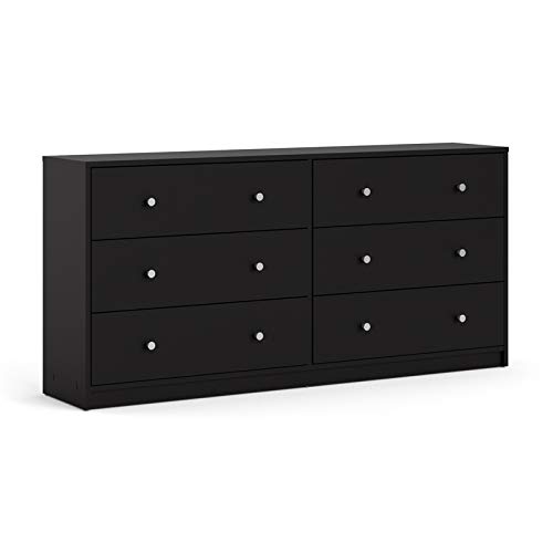 Pemberly Row Contemporary 6 Drawer Double Dresser In Black, 12.46" L X 56.34" W X 26.89" H #TOP1