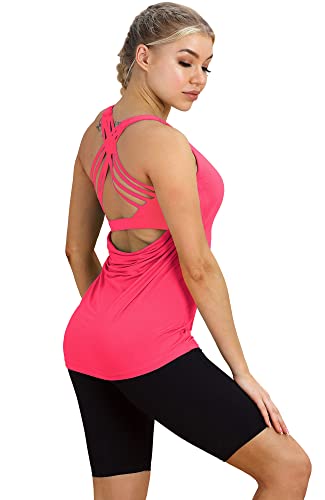 Image of icyzone Women's Open Back Workout Athletic Yoga Tank Tops with Built in Bra