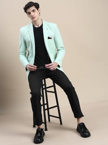 Image of SHOWOFFFF Men Solid Single Breasted Casual Blazer | Notched Lapel Full Sleeves Cotton Blazer for Mens | Slim Fit Regular Length Blazer for Men's