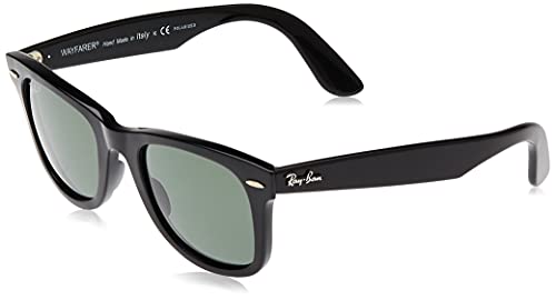 Ray-Ban Unisex-Adult Square Sunglasses Black Frame Green Lens Medium