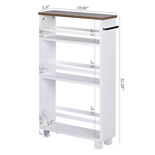 UTEX-Slim-Rolling-Storage-Cart-4-Tier-Utility-Cart-on-Wheels-Mobile-Kitchen-Storage-Cart-for-Narrow-Spaces-White UTEX Slim Rolling Storage Cart 4 Tier Utility Cart on Wheels Mobile Kitchen Storage Cart for Narrow Spaces White