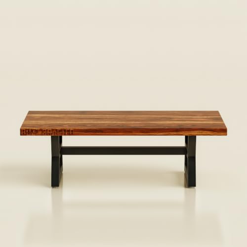 Image of Solid Sheesham Wood Coffee Table | Black Metal Frame