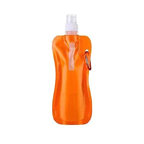 Yirdapall 折りたたみ 水筒 ボトル ウォーターボトル 携帯用 480ml カバーとフック付き 漏れ防止 大容量 超軽量 スポーツ 水筒 洗いやすい ウォーターボトル 登山用 キャンプ ランニング ジム 自転車 男女通用 (Orange)