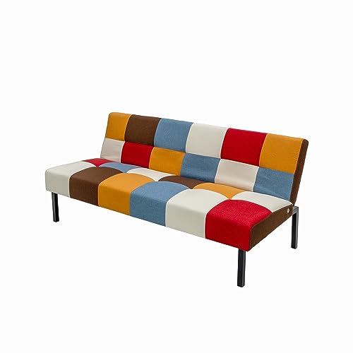 Sofá cama colorido de tela de retazos arcoíris con sillón reclinable Clic Clac de 3 plazas con marco de metal - imagen 5