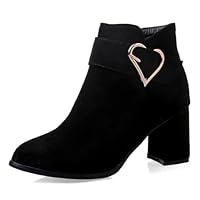 Dernolsea Ladies Ankle Boots - Faux Suede Chunky Block Heeled Ankle Boots for Women | Zip Closure & Buckle Decor Buckle Black Size 5
