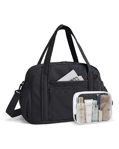 BAGSMART Expandable Personal Item Travel Bag Lightweight Gym Bag for Women 24L Weekender Travel Duffle with Toiletry Bag Carry on Overnight Duffel Black