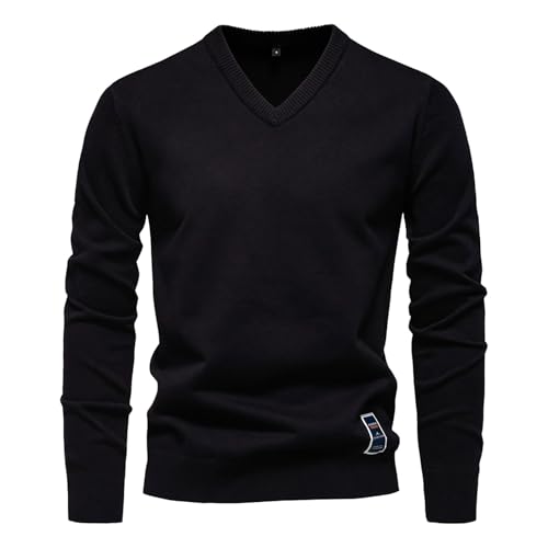 Generisch Suéter para hombre con cuello en V, suéter para hombre, elegante jersey de punto ajustado, suéter de punto cálido, jersey de manga larga, sudadera de invierno para hombre, punto grueso