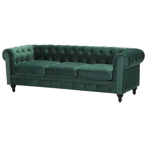Beliani Klassisches Chesterfield Sofa Samtstoff Polstersofa 3-Sizter grün Chesterfield – Bild 5