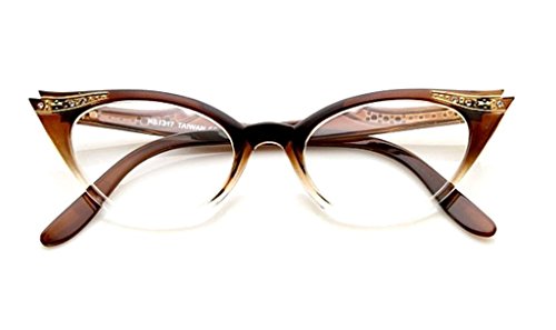AStyles - Vintage 80s Inspired Fashion Clear Lens Cat Eye Glasses Rhinestones