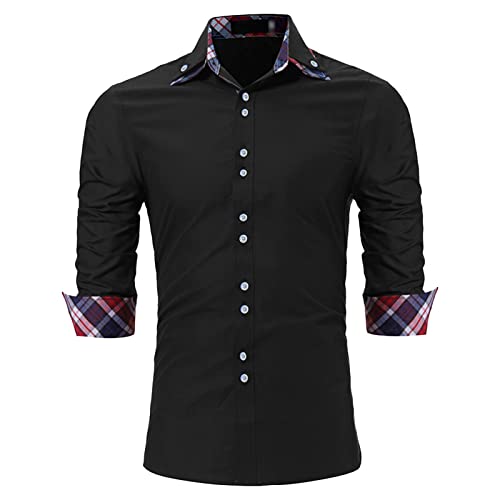 Men's Classic Lined Colorful Casual Slim Long Sleeve Shirt Business Dress Shirt Button Down Shirt Plaid Collar