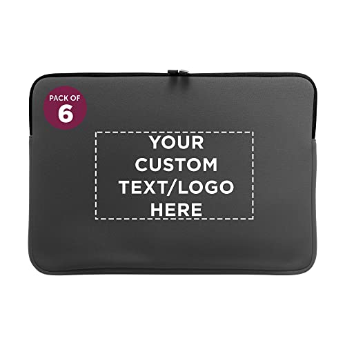 6 Santana Neoprene Laptop Sleeves Set - Customizable Text, Logo - Zipper Closure, Lightweight, Durable, Party Favor - Dark Grey