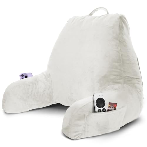 Nestl Reading Pillow with Shredded Memory Foam, Designed for Sitting Up in Bed and Couch, Back and Arms Adjustable Support for Adult & Teens Backrest Pillows for Reading, with Washable Cover White
