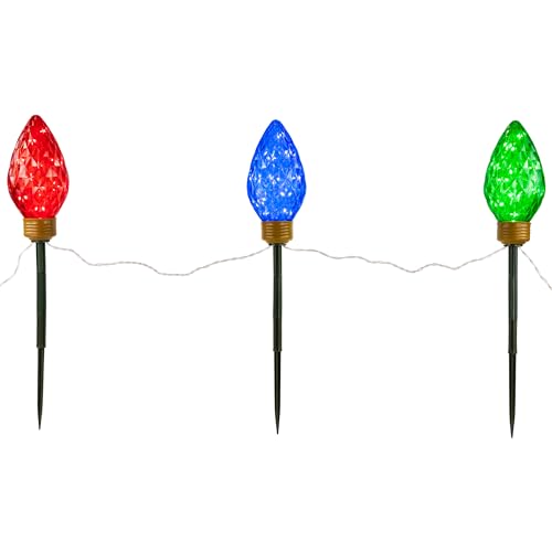 Northlight LED Lighted C9 Style Christmas Pathway Lawn Stakes - 3 ft - Multi - 3-Count