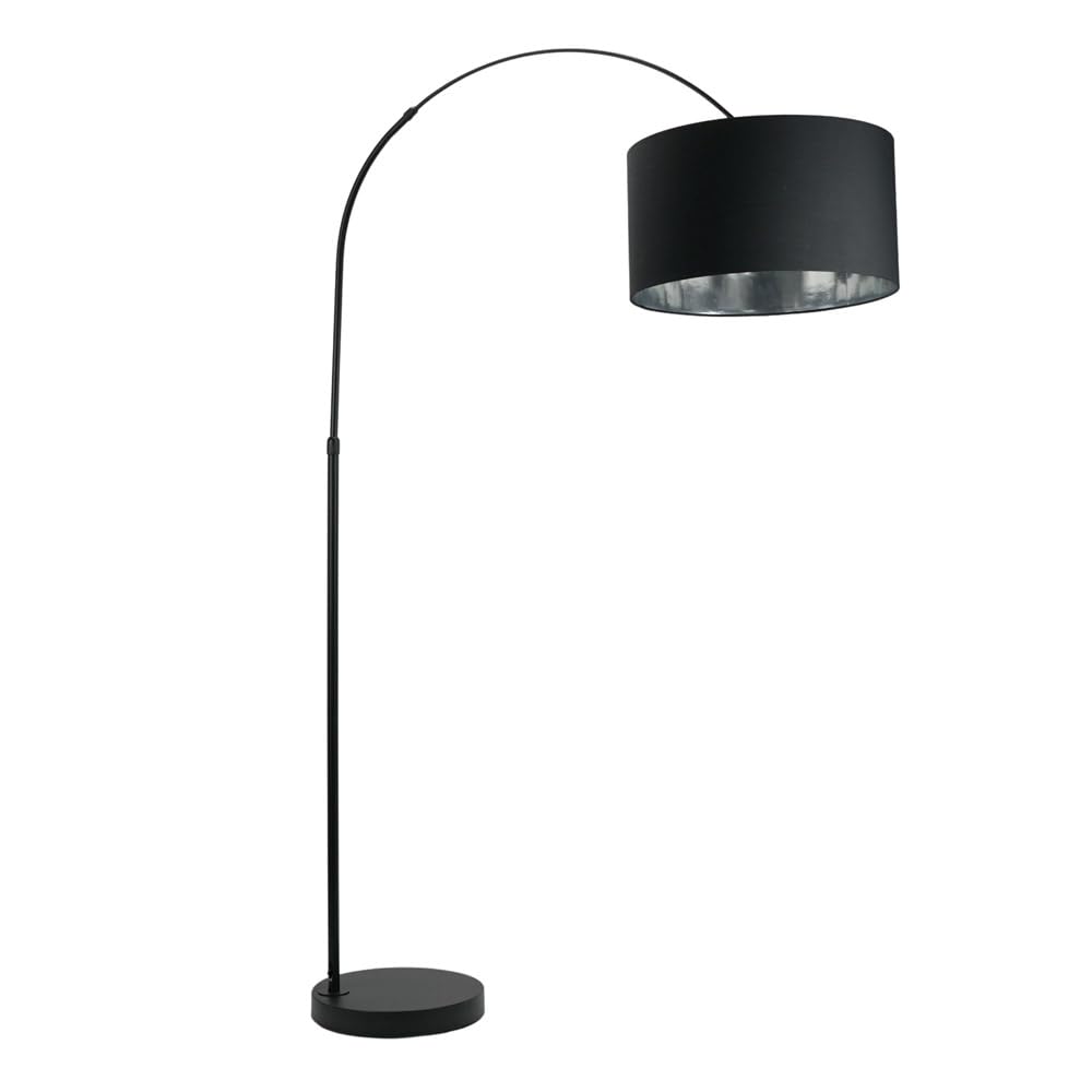 Valuelights Unisex Black Louis Arched Floor Lamp With Fabric Drum With Chrome Inner Shade & Bulb