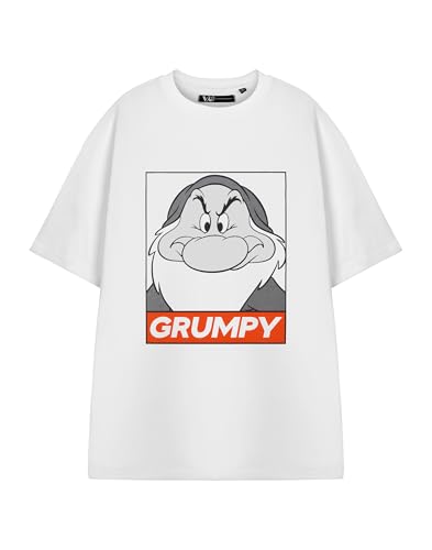 Disney Grumpy Dwarf Mens White Short-Sleeved T-Shirt | Snow White Graphic Tee for Men | Seven Dwarfs Character Apparel | Classic Movie Merchandise Fans Novelty Gift