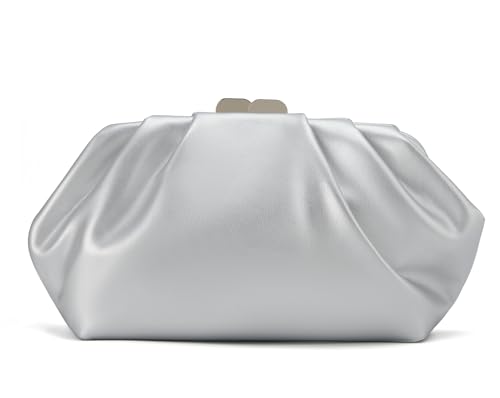 MUDUO Elegante bolsa de noite plissada de couro vegano macio bolsa de mão formal elegante para casamentos, formaturas, coquetéis - Gemma, Prata