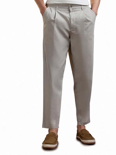 Image of THE BEAR HOUSE Men's Cotton Solid Cropped Carrrot Fit Chinos