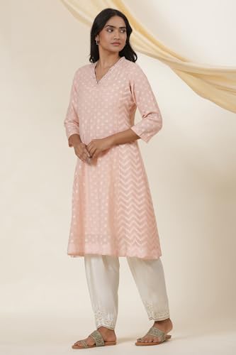 Image of W for Woman Folksong Pink Festive Geometric Print Flared Kurta