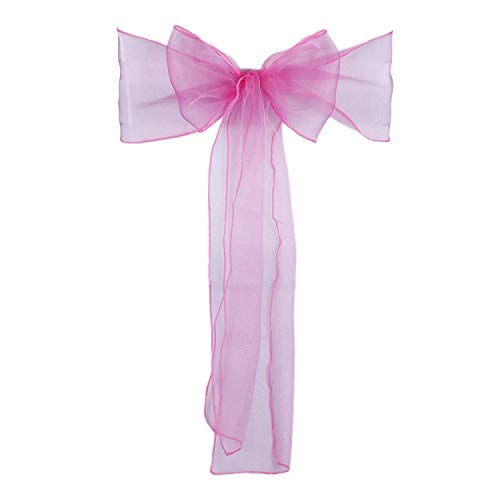 Julymall Organza-Stuhlschärpen, Schleifen, breiter Stuhlbezug, Schleife, Hochzeit, Party, Geburtstag, Bankett, Dekoration, Burgunderrot, 10 Stück fuchsia pink Cover