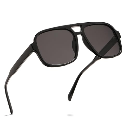 HJSTES Retro Square Aviator Sunglasses for Women Men Trendy Classic Aviators Sun Glasses Vintage 70s Shades
