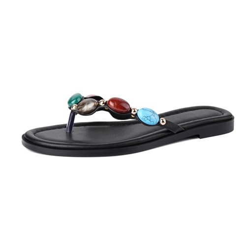 CHARMUST Jeweled Thong Flip Flops for Women Open Round Toe