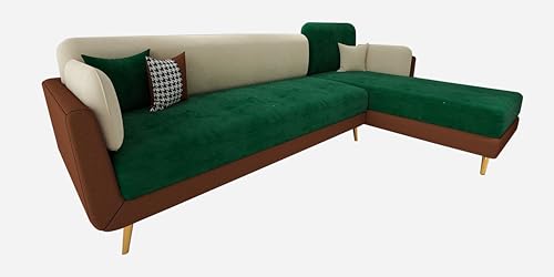 Image of Black Wood Modern Velvet LHS Sectional Sofa (3 + Lounger) with Extra Luxury Comfort for Bedroom, Living Room, Dining Room, Drawing Room, Home Office in Bug Resistant Wood Structure