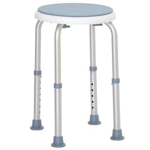 HOMCOM Tabouret de Douche siège de Douche Tabouret de Bain Hauteur réglable 35,5-48,5 cm pivotant à 360° Chaise de Douche en Aluminium et Pied à...
