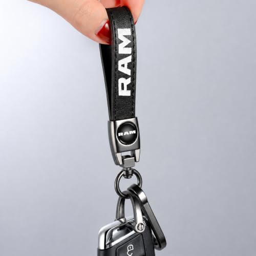 Image of Genuine Leather Car Key Chain Compatible With Dodge RAM 1500 2500 Keychain Key Ring Accessories For Man And Woman Black