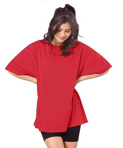 Image of SHODOX Women's Cotton Blend Oversized Drop Shoulder Solid T-Shirt(Pack of 1)